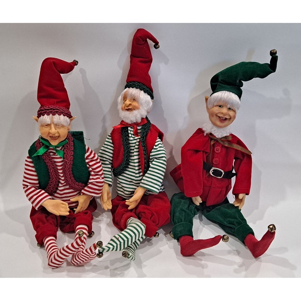 Maria Saracino Collection 12" Poseable Sitting Christmas Elfs Lot (3)